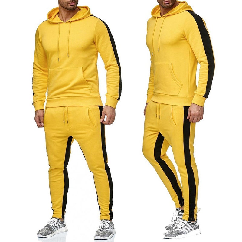 Generic European and American fashion brand youth campus mens sweater hooded sportswear casual trendy pullover mens color matching suit Yellow 
