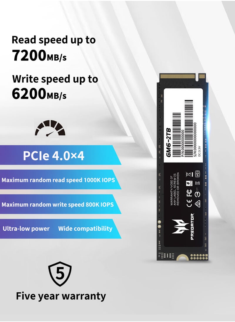 بريداتور - 2 تيرابايت 7200 ميجابايت / ثانية SSD PCIe NVMe Gen4 M.2 2280 ، محركات أقراص صلبة داخلية ، متوافقة مع PS5 ، كمبيوتر مكتبي ، كمبيوتر محمول ، بما في ذلك غرفة التبريد وأدوات التفكيك وتعليمات التثبيت - Image 1