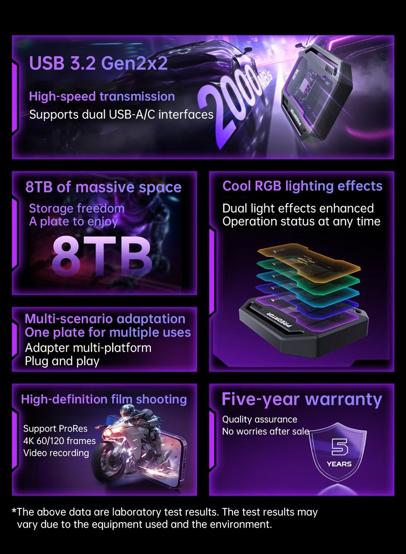 Predator SSD External Hard Drive 1TB Portable SSD, Solid State Drive, Featuring 7-color RGB lighting effects, 2000MB read/write speed per second, and an esports style mobile SSD - Image 3