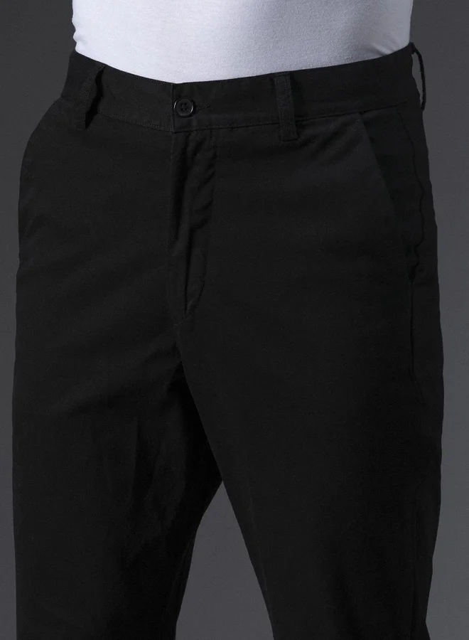 HIGH STAR Men's Black Cotton Blend Solid Pattern Full Length Chinos Regular Fit Trouser