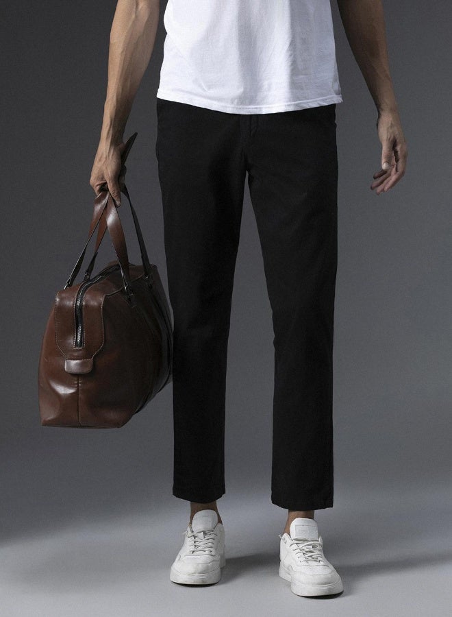 HIGH STAR Men's Black Cotton Blend Solid Pattern Full Length Chinos Regular Fit Trouser  - Image 4