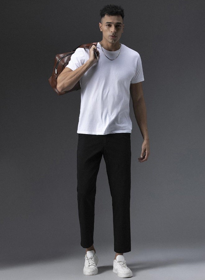 HIGH STAR Men's Black Cotton Blend Solid Pattern Full Length Chinos Regular Fit Trouser  - Image 1