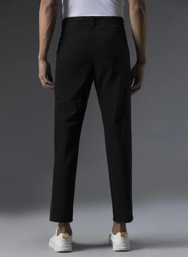 HIGH STAR Men's Black Cotton Blend Solid Pattern Full Length Chinos Regular Fit Trouser