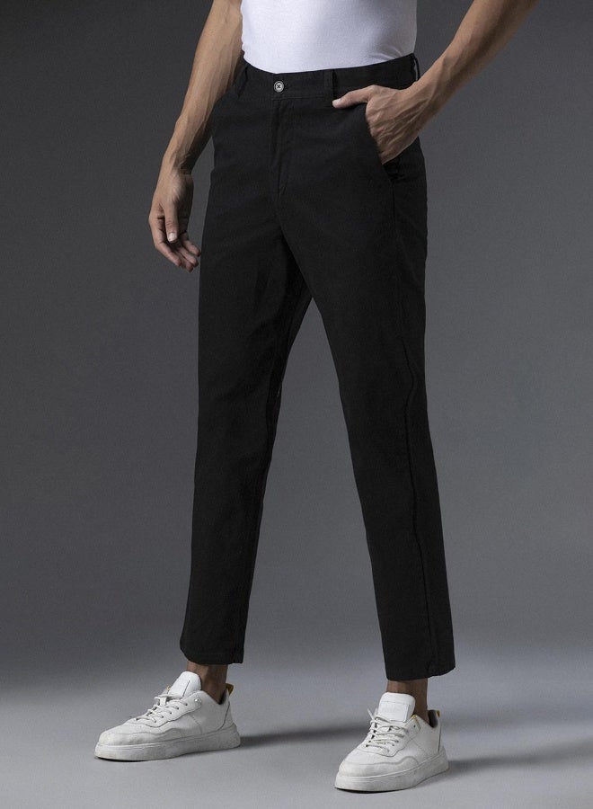 HIGH STAR Men's Black Cotton Blend Solid Pattern Full Length Chinos Regular Fit Trouser  - Image 2