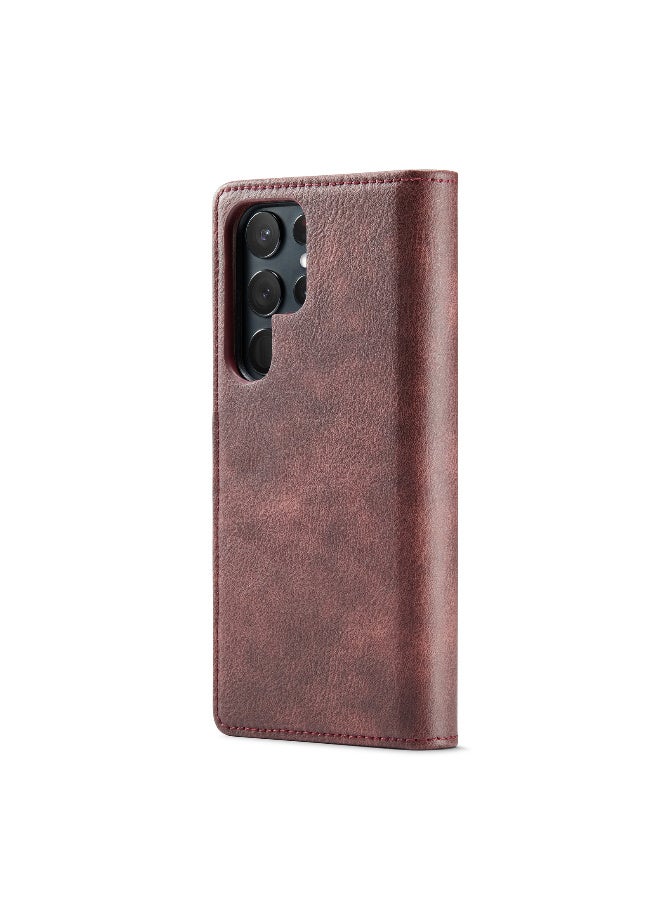 DGMING CaseMe Samsung Galaxy S23 Ultra 5G DG.MING Crazy Horse Texture Detachable Magnetic Leather Case - Red - Image 2