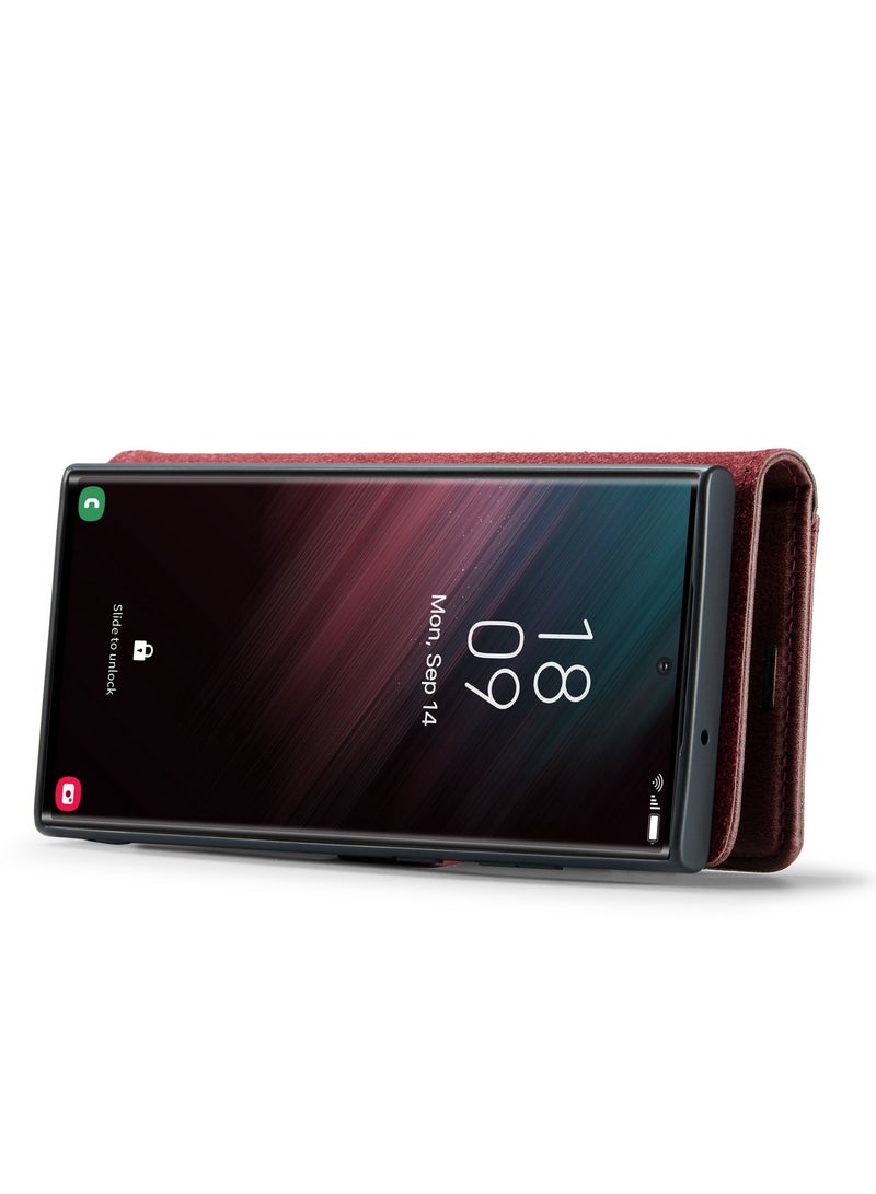 DGMING CaseMe Samsung Galaxy S23 Ultra 5G DG.MING Crazy Horse Texture Detachable Magnetic Leather Case - Red - Image 3