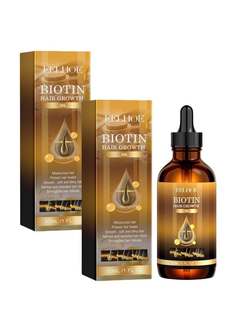 EELHOE 2-PACK Biotin Hair Care Oil,Deeply Moisturizes The Scalp, Repairs Damaged Hair And Makes It Smooth And Shiny 30ml*2 - Image 1