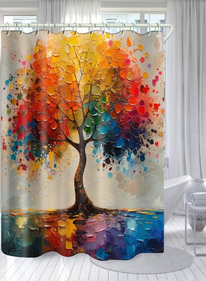 LYFANS Shower Curtains, with A Unique Oil Painting Tree Theme and Bright Colors, Brings an Artistic Atmosphere to The Bathroom. 59x72 Inch Fabric Shower Curtain Comes with 12 Hooks. - Image 1