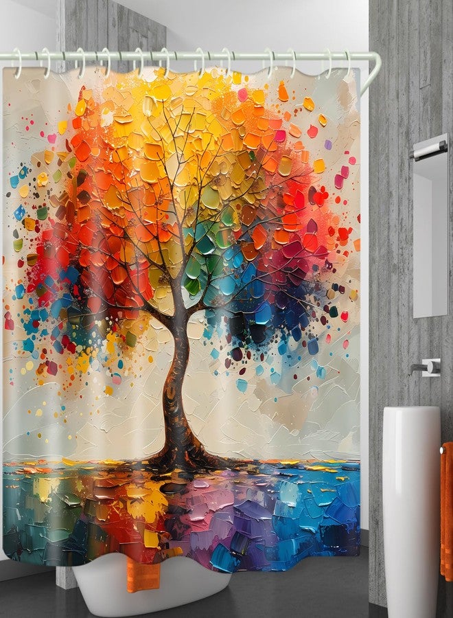 LYFANS Shower Curtains, with A Unique Oil Painting Tree Theme and Bright Colors, Brings an Artistic Atmosphere to The Bathroom. 59x72 Inch Fabric Shower Curtain Comes with 12 Hooks. - Image 2