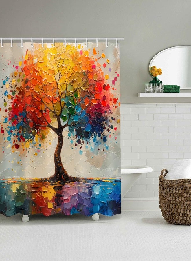 LYFANS Shower Curtains, with A Unique Oil Painting Tree Theme and Bright Colors, Brings an Artistic Atmosphere to The Bathroom. 59x72 Inch Fabric Shower Curtain Comes with 12 Hooks. - Image 5