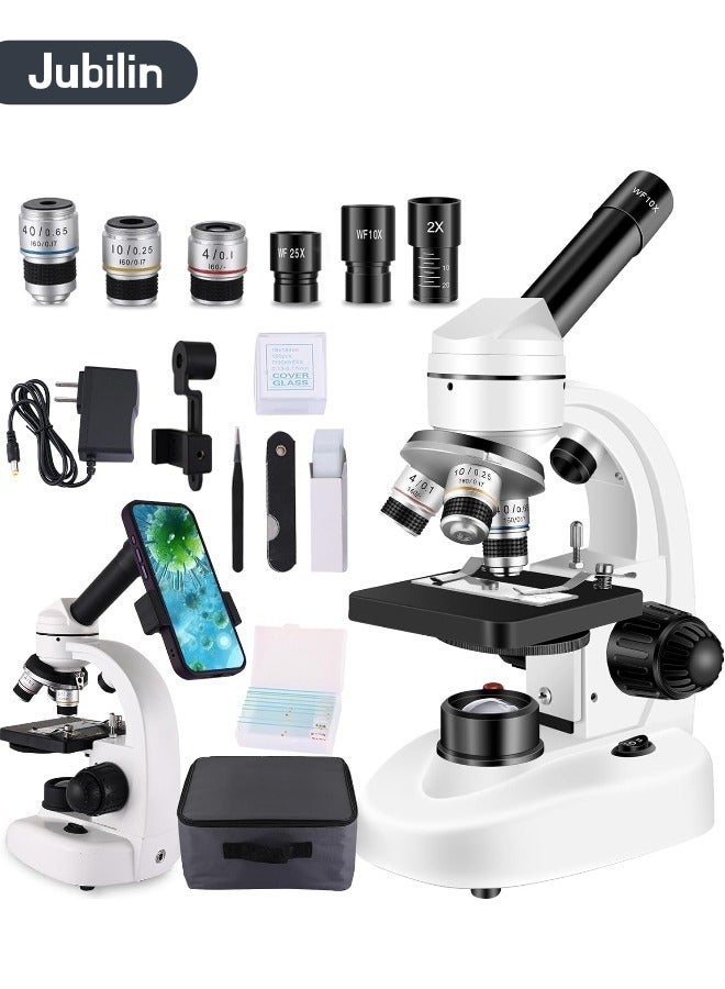 جوبيلين مجهر للكبار والصغار، مجهر مركب عالي الطاقة 40X-2000X للكبار والصغار، مجهر مركب عالي الطاقة للطلاب والمختبر المدرسي والتعليم المنزلي، مزود بمجموعة شرائح وحامل هاتف - Image 1