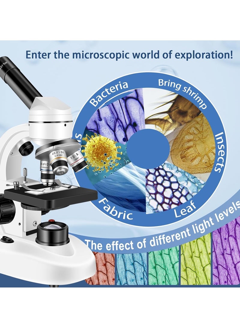 جوبيلين مجهر للكبار والصغار، مجهر مركب عالي الطاقة 40X-2000X للكبار والصغار، مجهر مركب عالي الطاقة للطلاب والمختبر المدرسي والتعليم المنزلي، مزود بمجموعة شرائح وحامل هاتف - Image 2