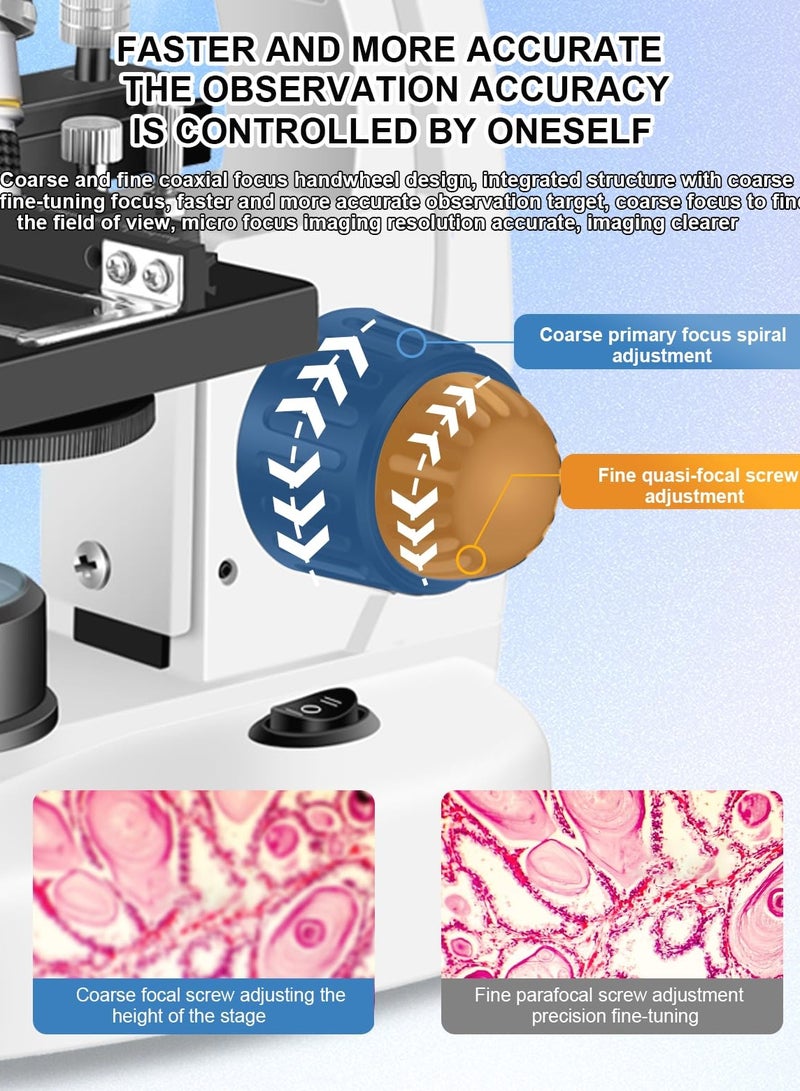 جوبيلين مجهر للكبار والصغار، مجهر مركب عالي الطاقة 40X-2000X للكبار والصغار، مجهر مركب عالي الطاقة للطلاب والمختبر المدرسي والتعليم المنزلي، مزود بمجموعة شرائح وحامل هاتف - Image 4
