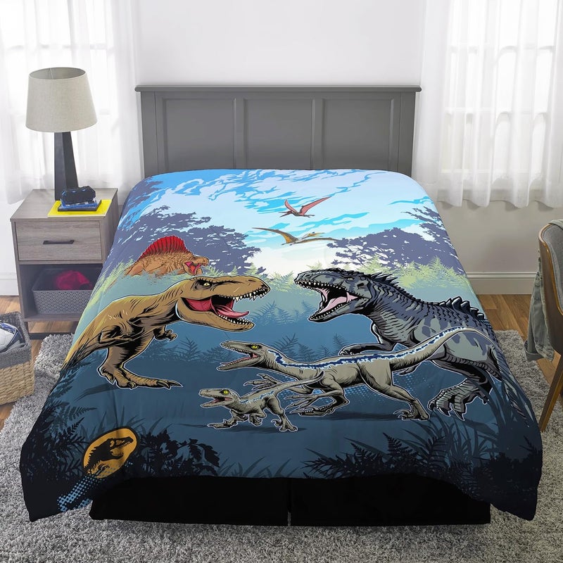 Jurassic World Bedding Set - Bundle with Dinosaur Bedspread for Twin Bed Plus Pillowcase, Stickers, More | Jurassic World Dinosaur Bedroom Decor for Boys - Image 3