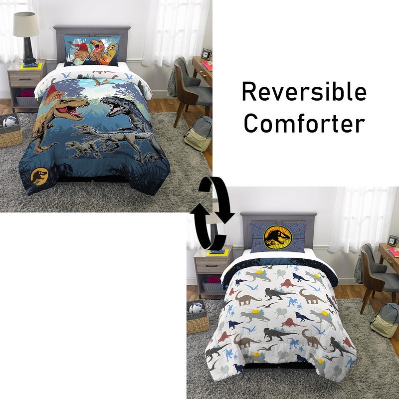 Jurassic World Bedding Set - Bundle with Dinosaur Bedspread for Twin Bed Plus Pillowcase, Stickers, More | Jurassic World Dinosaur Bedroom Decor for Boys - Image 2