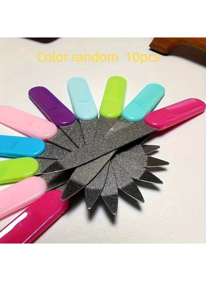 10 قطعة من مبرد الأظافر المطفأ ذو الوجهين، من الفولاذ المقاوم للصدأ، ألوان عشوائية، مجموعة تجميل - Image 1