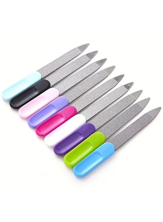 10 قطعة من مبرد الأظافر المطفأ ذو الوجهين، من الفولاذ المقاوم للصدأ، ألوان عشوائية، مجموعة تجميل - Image 2