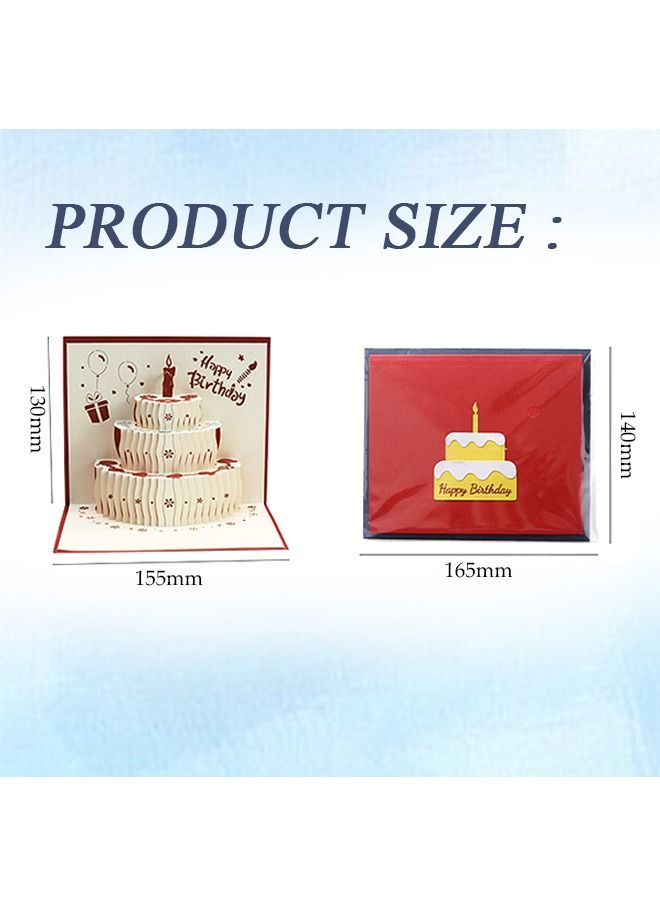 ورقة بطاقة منبثقة ثلاثية الأبعاد لكعكة عيد الميلاد مع مظروف أزرق داكن، ورقة مجسمة منحوتة بطاقة معايدة عيد ميلاد مميزة، بطاقة تذكارية قابلة للطي (أحمر) - Image 2