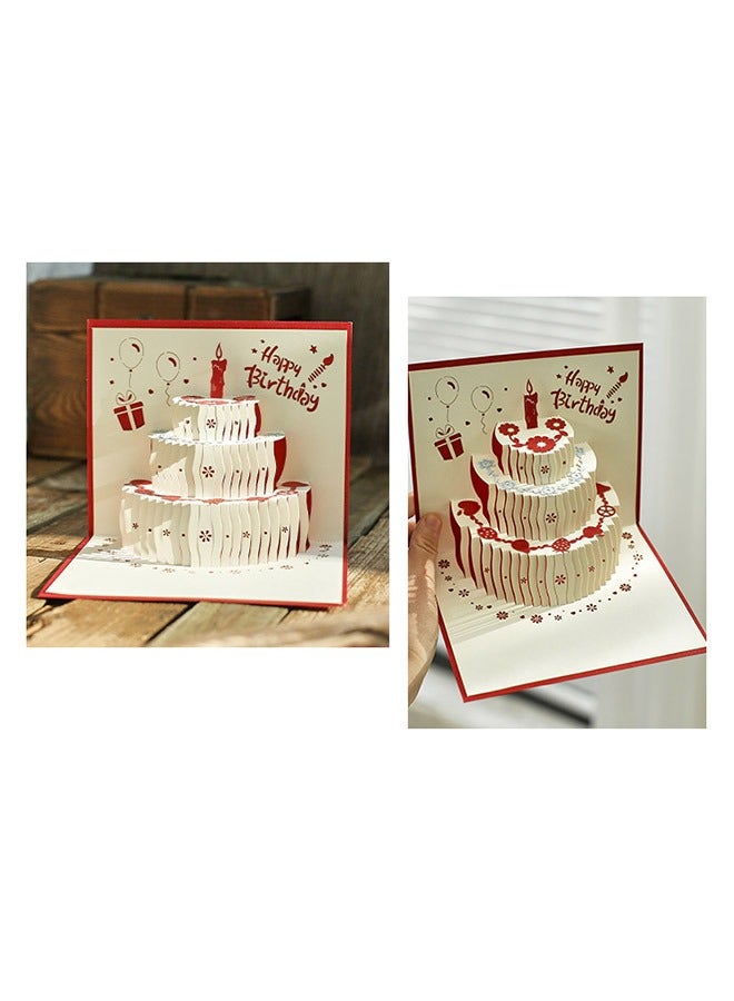 ورقة بطاقة منبثقة ثلاثية الأبعاد لكعكة عيد الميلاد مع مظروف أزرق داكن، ورقة مجسمة منحوتة بطاقة معايدة عيد ميلاد مميزة، بطاقة تذكارية قابلة للطي (أحمر) - Image 5