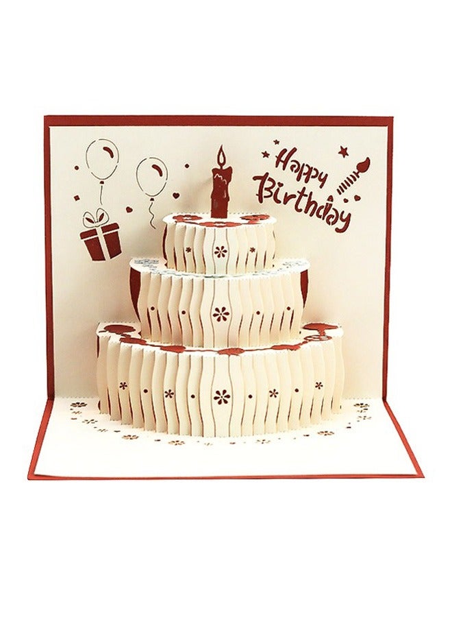 ورقة بطاقة منبثقة ثلاثية الأبعاد لكعكة عيد الميلاد مع مظروف أزرق داكن، ورقة مجسمة منحوتة بطاقة معايدة عيد ميلاد مميزة، بطاقة تذكارية قابلة للطي (أحمر) - Image 1