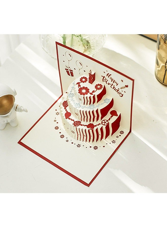 ورقة بطاقة منبثقة ثلاثية الأبعاد لكعكة عيد الميلاد مع مظروف أزرق داكن، ورقة مجسمة منحوتة بطاقة معايدة عيد ميلاد مميزة، بطاقة تذكارية قابلة للطي (أحمر) - Image 4