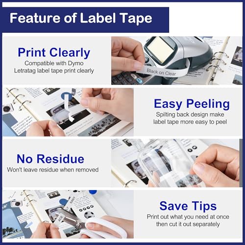 Wonfoucs Label Maker Clear Tape Replacement for Dymo Label Maker Refills Clear 1/2'' x 13', Compatible with Dymo Letratag Refills Transparent Plastic Tape Work with LT-100T LT-100H QX50, 4-Pack - Image 5