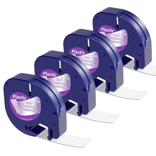Wonfoucs Label Maker Clear Tape Replacement for Dymo Label Maker Refills Clear 1/2'' x 13', Compatible with Dymo Letratag Refills Transparent Plastic Tape Work with LT-100T LT-100H QX50, 4-Pack - Image 1