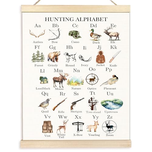 BESERH Hunting Alphabet Nursery Wall Art Posters, Kids Room Wall Decor, ABC Hunting Alphabet Educational Canvas Prints Artwork Framed for Toddler Kids Bedroom Nursery Classroom, 12x16 Inch - Image 1
