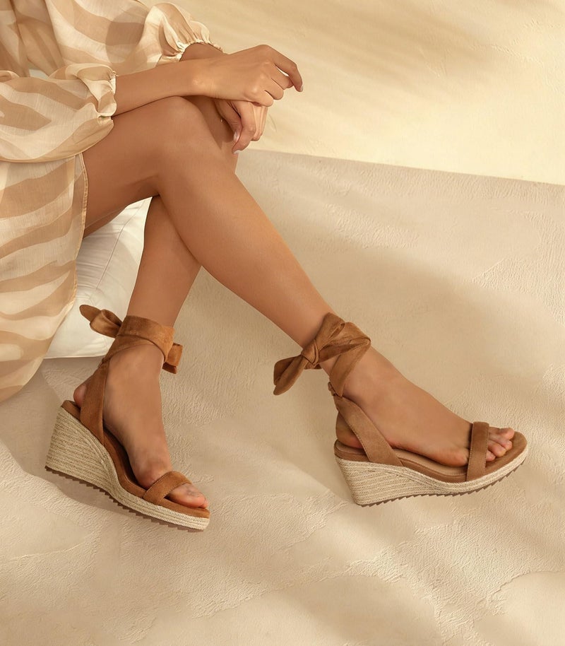Ankis Women's Espadrilles Wedges Sandals Heels Open Toe Tie Lace Up Cute Ankle Strap Dressy Platform Wedges Sandals - Image 4
