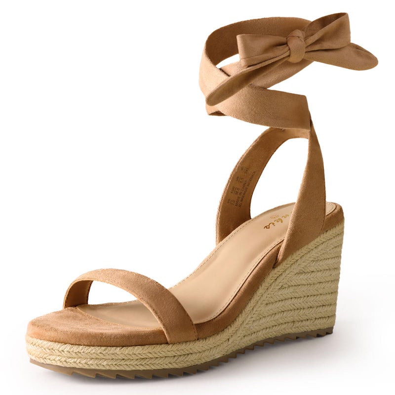 Ankis Women's Espadrilles Wedges Sandals Heels Open Toe Tie Lace Up Cute Ankle Strap Dressy Platform Wedges Sandals - Image 1