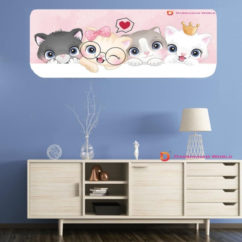DARSHANAM WORLD Beatiful Designer Ac Cover |Cutest Printed Air Conditioning Dust Cover For Indoor & All Type AC Split Covers |Colorfull Folding Designer Ac Cover (Cute Pink Cats 1 Ton) - Image 1