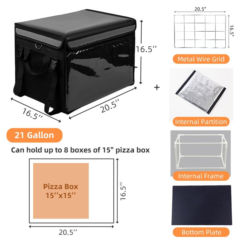 TooCust Large Insulated Food Delivery Bag with Fixed Base and Internal Frame, XXXL 20.5" x 16" x 16", Commercial Pizza Delivery Bag w/Divider, Waterproof & Foldable Catering Bag Food Deliveries, Black - Image 3
