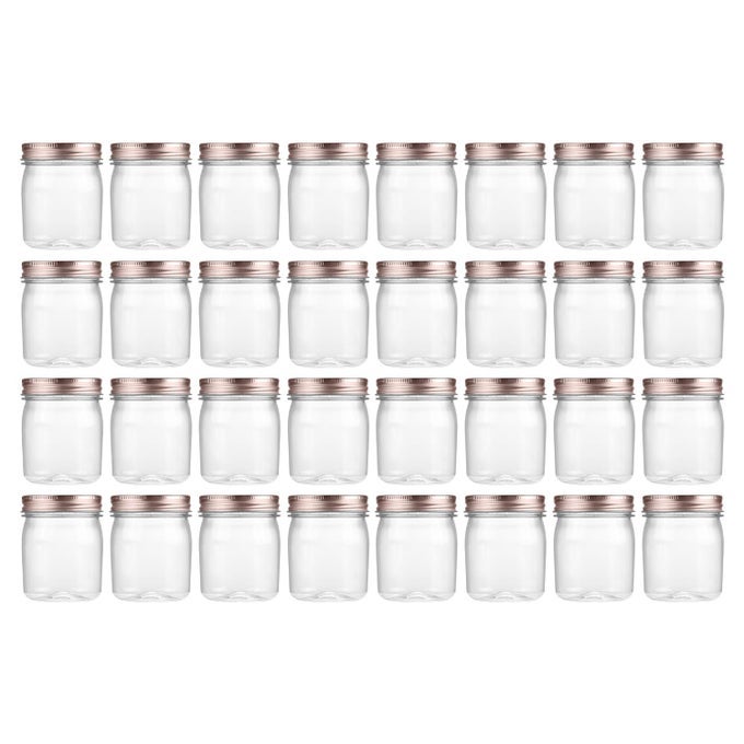 8 OZ CLEAR PLASTIC JARS WITH SCREWON LIDS BPAFREE REFILLABLE STORAGE CONTAINERS FOR SLIME SPICES CRAFTS KITCHEN HOME ORGANIZATION 32 PACKROSE GOLD