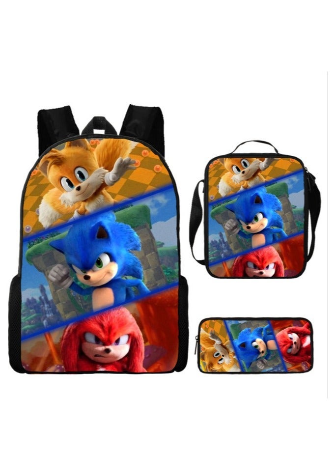 Sonic student large capacity backpack three piece set, anime cartoon backpack, shoulder bag pen bag