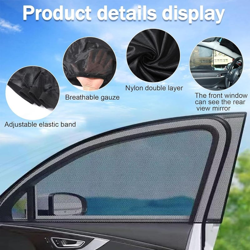 ZELLYA 4Pcs Stretchable and Breathable Sunshades for Car Windows,Car Sun Shade Curtain Soft Car Rear Side Window Cover,Car Side Window Sun Shades,Window Sunshades Privacy Curtains,Mesh Side Car Window Cover - Image 2