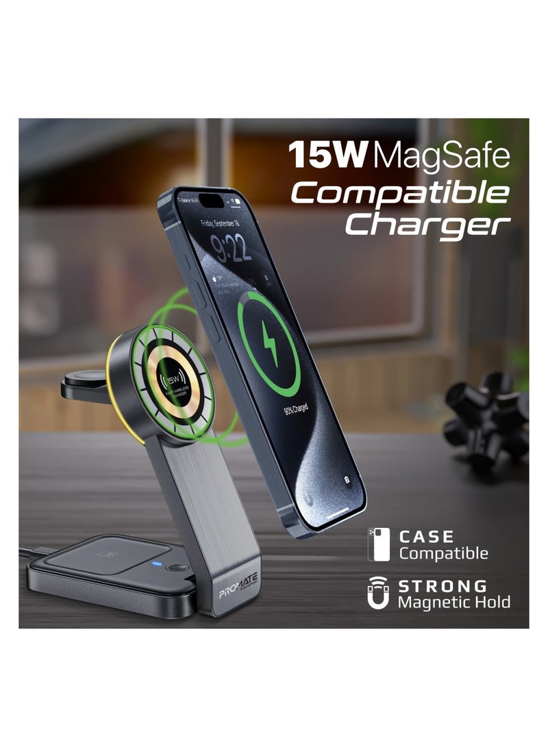 بروميت قاعدة شحن 3 في 1 شاحن Magsafe شفاف قابل للطي |قاعدة مع ضوء ليلي أسود - Image 4