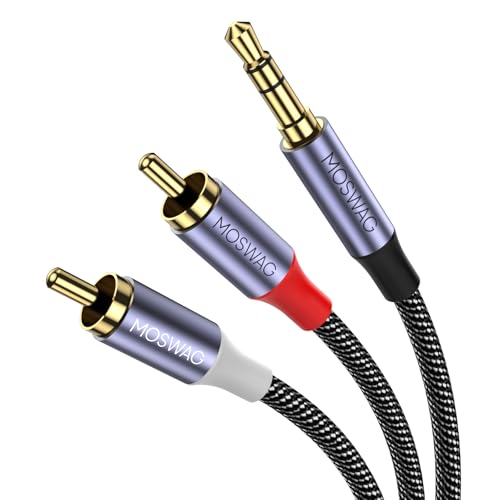 MOSWAG 35mm to RCA Cable 33ft1M 35 mm 18 to RCA 2 Male Headphone Jack Adapter Splitter Metal Shell Y Splitter Auxiliary Cord 18 Connector for SmartphonesMP3TabletsSpeakersHDTV - Image 1