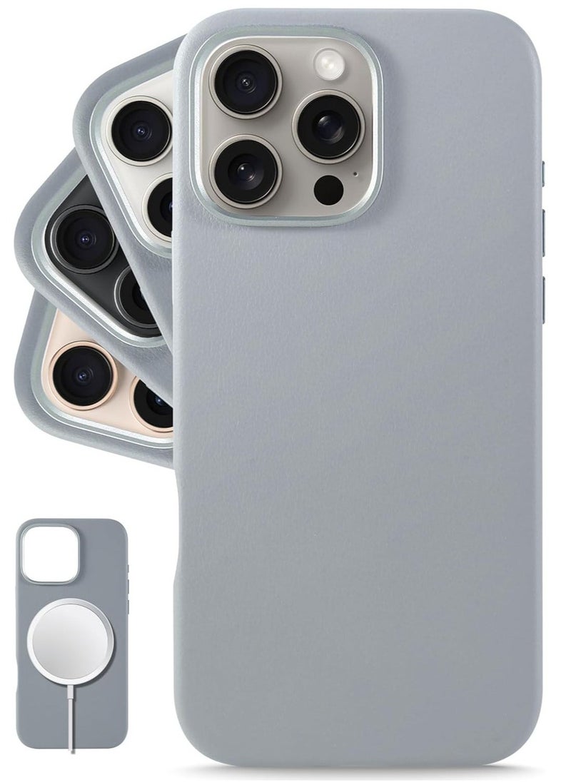 Raxoom Sophisticated Gladius Grey Leather iPhone 16 Pro Max Case â€“ Softens with Use, MagSafe Compatible - Image 1