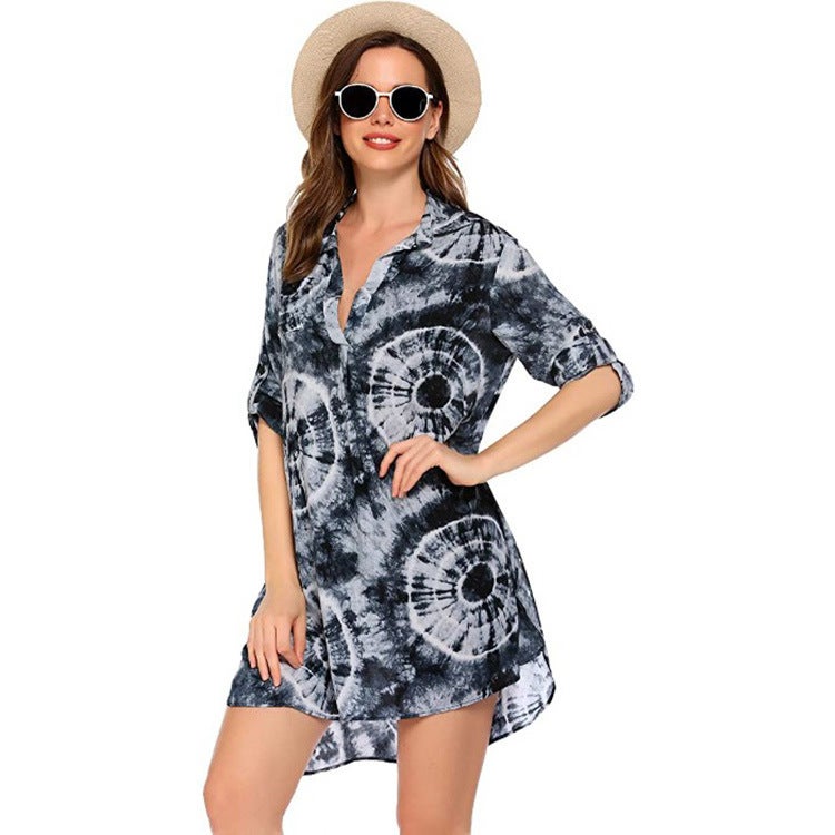 2022 Independent Station New European and American Women's Swimwear Beach Blouse Shirt Bikini Swimsuit Beach Skirt 2 black XXL - Image 4