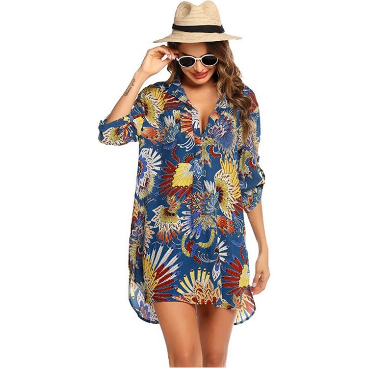 2022 Independent Station New European and American Women's Swimwear Beach Blouse Shirt Bikini Swimsuit Beach Skirt 2 black XXL - Image 5