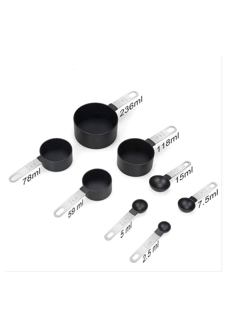Oasisgalore - 8 Pcs Measuring Cups & Spoons Set,Nesting Measure Cups with Stainless Steel Handle (Black) - Image 1