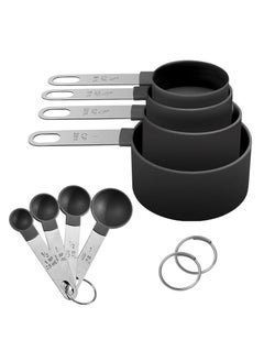 8 Pcs Measuring Cups & Spoons Set,Nesting Measure Cups with Stainless Steel Handle (Black)