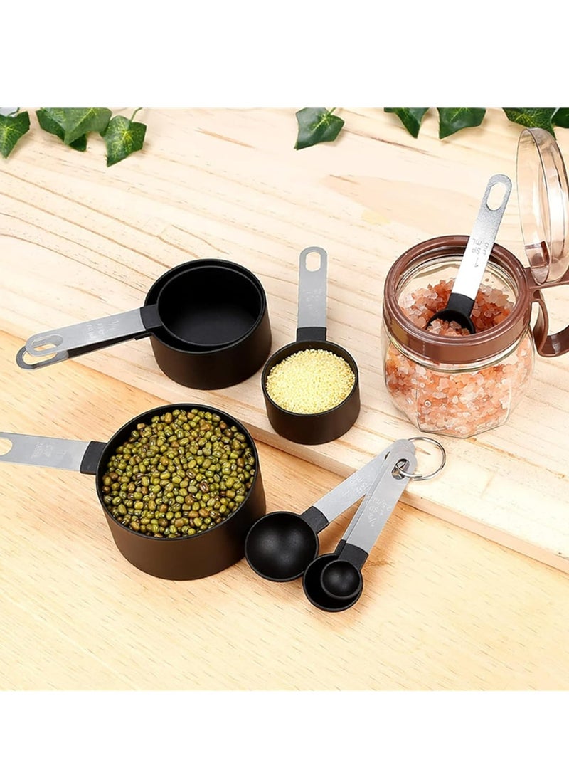 Oasisgalore - 8 Pcs Measuring Cups & Spoons Set,Nesting Measure Cups with Stainless Steel Handle (Black) - Image 1