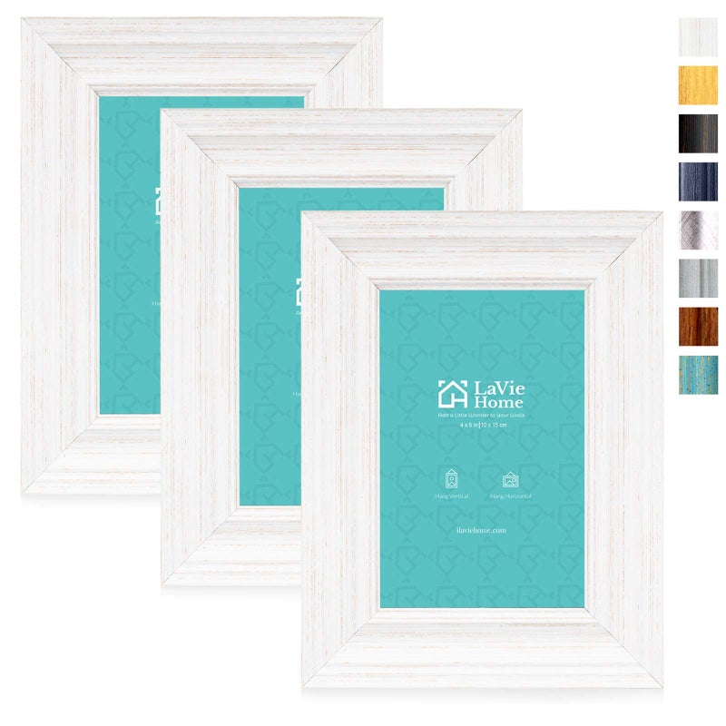 LaVie Home LaVie Home 4x6 Picture Frames 3 Pack White Rustic Photo Frame Set with High Definition Glass for Wall Mount  Table Top Display