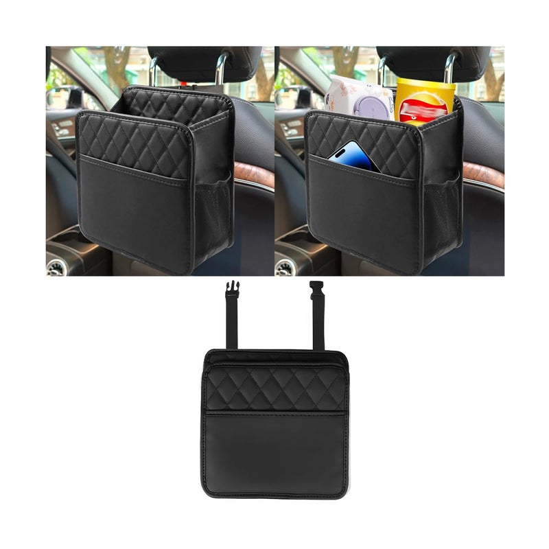 Mandark Car Seat Back Organizer, PU Leather Automotive Backseat Hanging Storage Pocket, Multipurpose Vehicle Travel Essentials Accessories for Kids & Adults, Universal for Most Carsï¼ˆBlackï¼‰ - Image 1