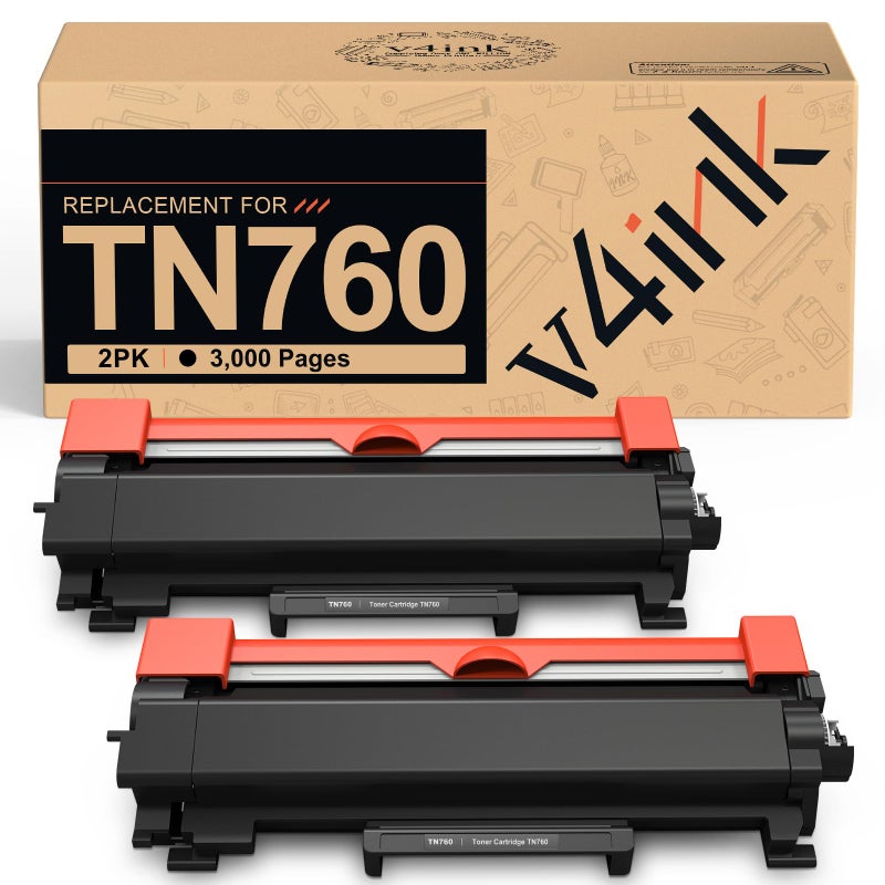 v4ink TN760 Toner Compatible Replacement for Brother TN760 TN-760 TN730 TN770 Toner Cartridge Black for Brother Printer HL L2350DW L2370DW L2390DW L2395DW MFC L2690DW L2710DW L2717DW L2750DW 2-Pack - Image 1
