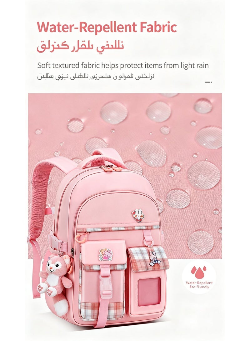 YZMA GLOBAL Girls' School Backpack Book Bag | Cute Design with Compartments for Teen Girls & Kids | Elementary School Bag with Pendant - Image 4