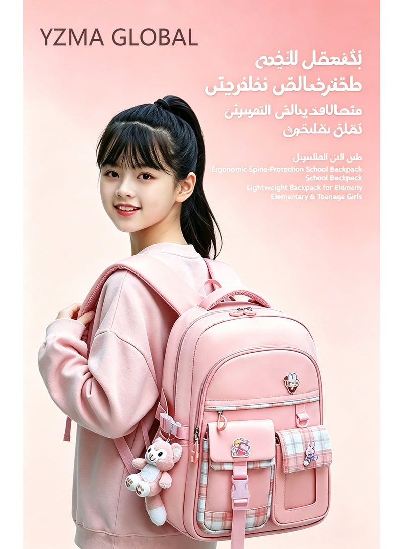 YZMA GLOBAL Girls' School Backpack Book Bag | Cute Design with Compartments for Teen Girls & Kids | Elementary School Bag with Pendant - Image 2