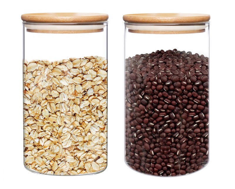 umieo Large Glass Flour and Sugar Containers 50oz Set of 2, Glass Jar with Airtight Lids, Clear Storage Containers with Bamboo Lids for Rice, Oat, Nuts, Candy, Cereal, Coffee, Beans - Image 1