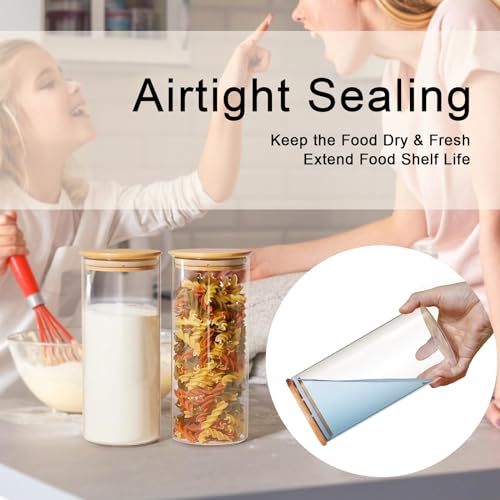 umieo Large Glass Flour and Sugar Containers 50oz Set of 2, Glass Jar with Airtight Lids, Clear Storage Containers with Bamboo Lids for Rice, Oat, Nuts, Candy, Cereal, Coffee, Beans - Image 4